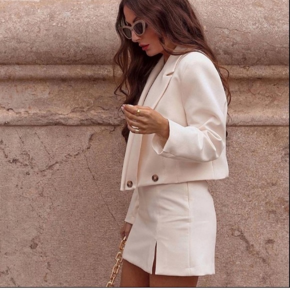 ZARA 2 Piece Cropped Blazer + Mini Skirt Wth Slit - Picture 13 of 15
